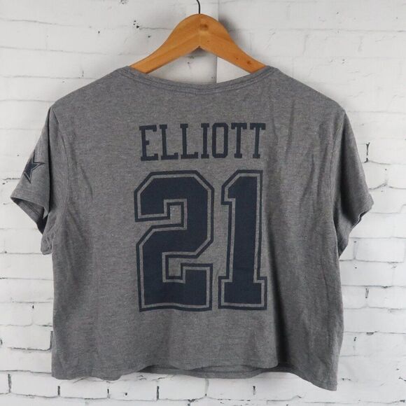COWBOYS HER STYLE GREY #21 ELLIOTT ROUND NECK SHORT SLEEVE CROP TOP SIZE L - Picture 6 of 6